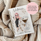 Personalised Espresso Martini Cocktail Girl A5 Notebook, Wire Bound Lined Book Club Coffee Cocktail Evening