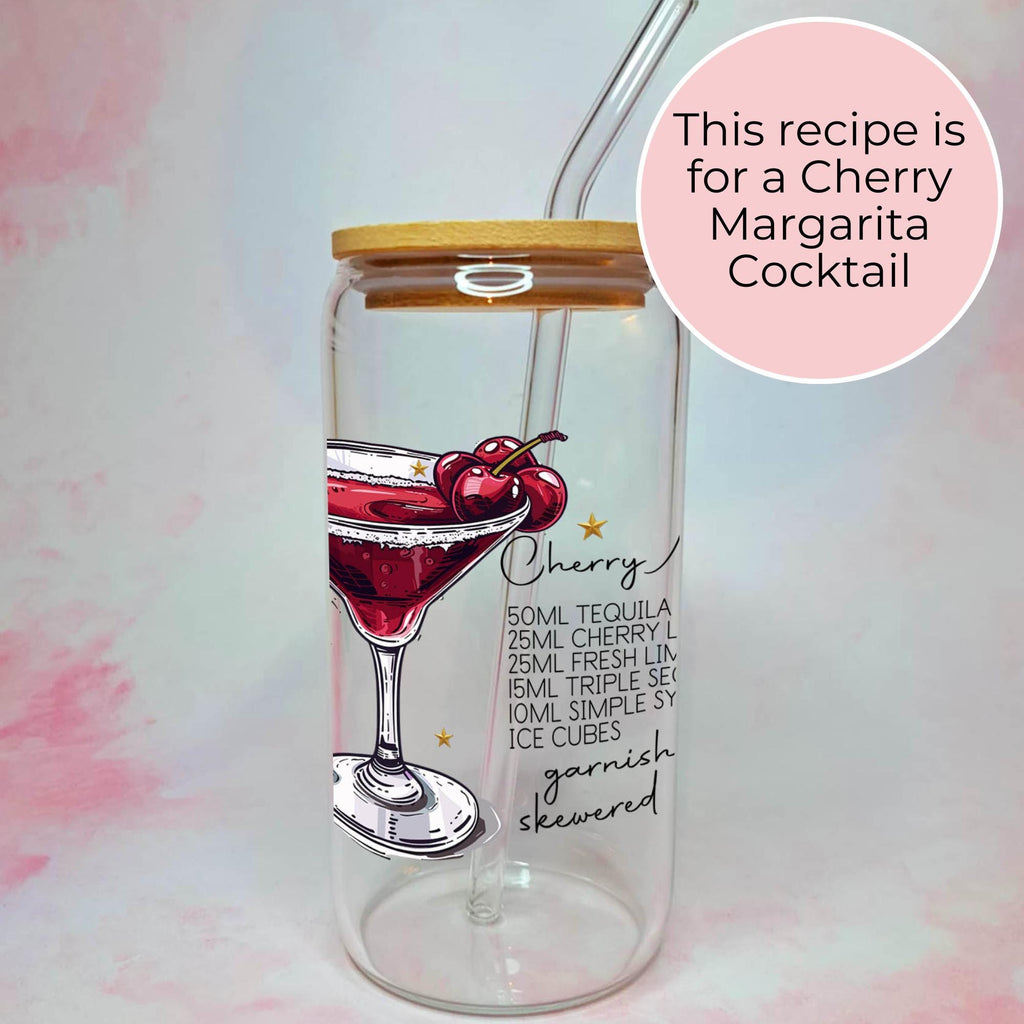 Cherry Margarita Cocktail Recipe Glass with Bamboo Lid & Straw