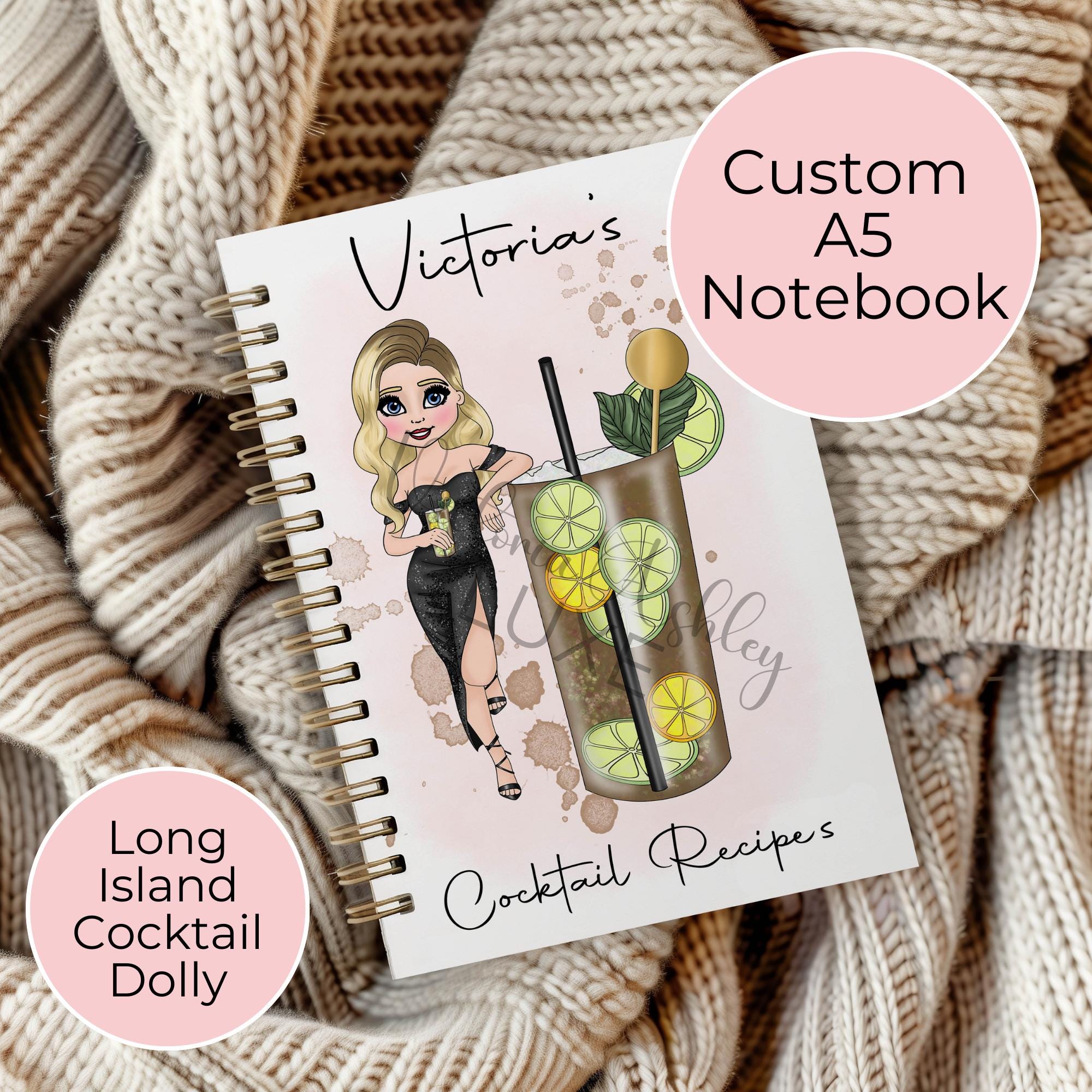 Personalised Long Island Iced Tea Cocktail Spiral Journal, Cocktail Planning Notebook Gift For Her