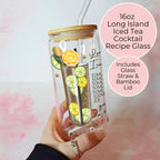 Long Island Iced Tea Cocktail Recipe Glass with Bamboo Lid & Straw