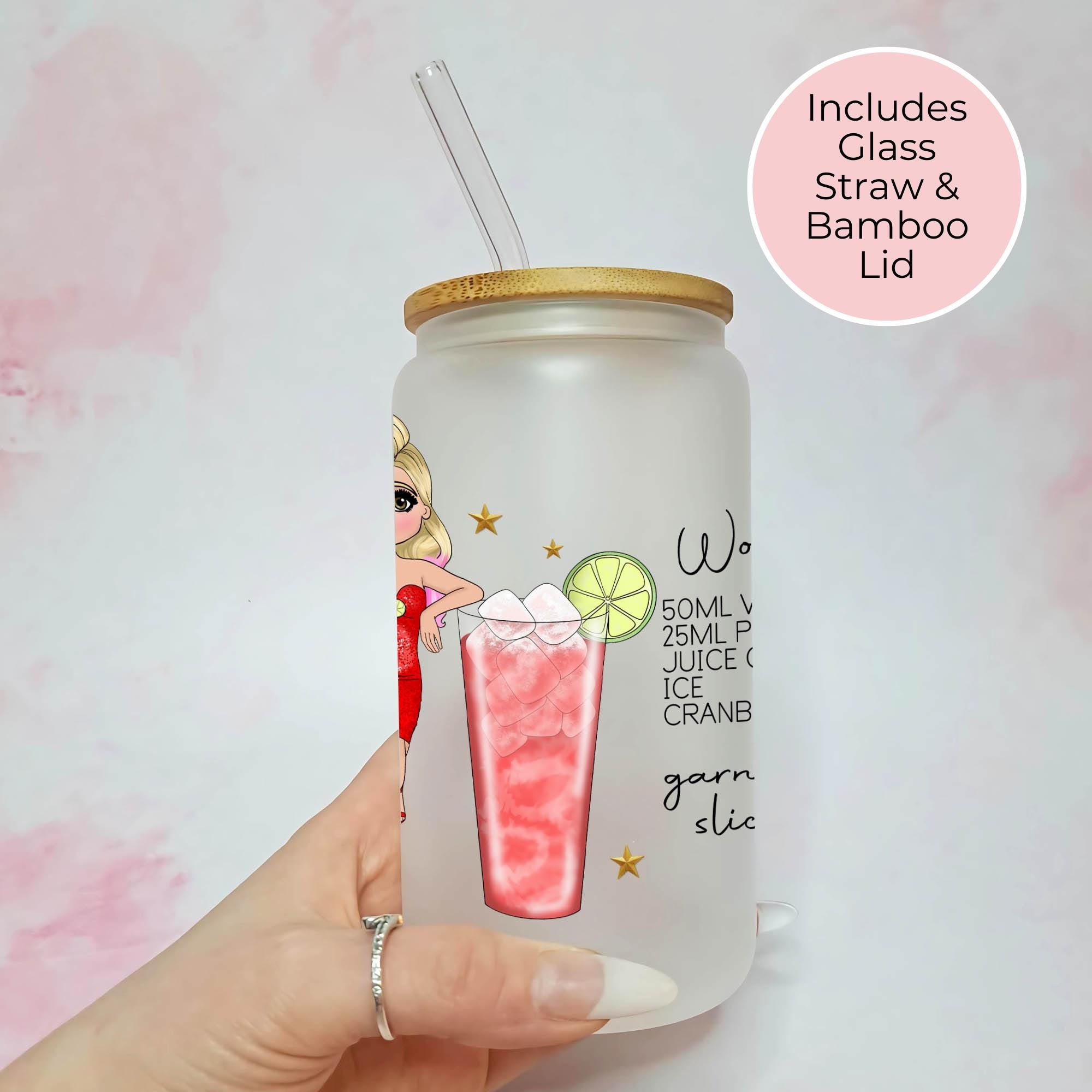 Personalised Woo Woo Character Glass With Cocktail Recipe, Couples Night In Cocktail Drinkware
