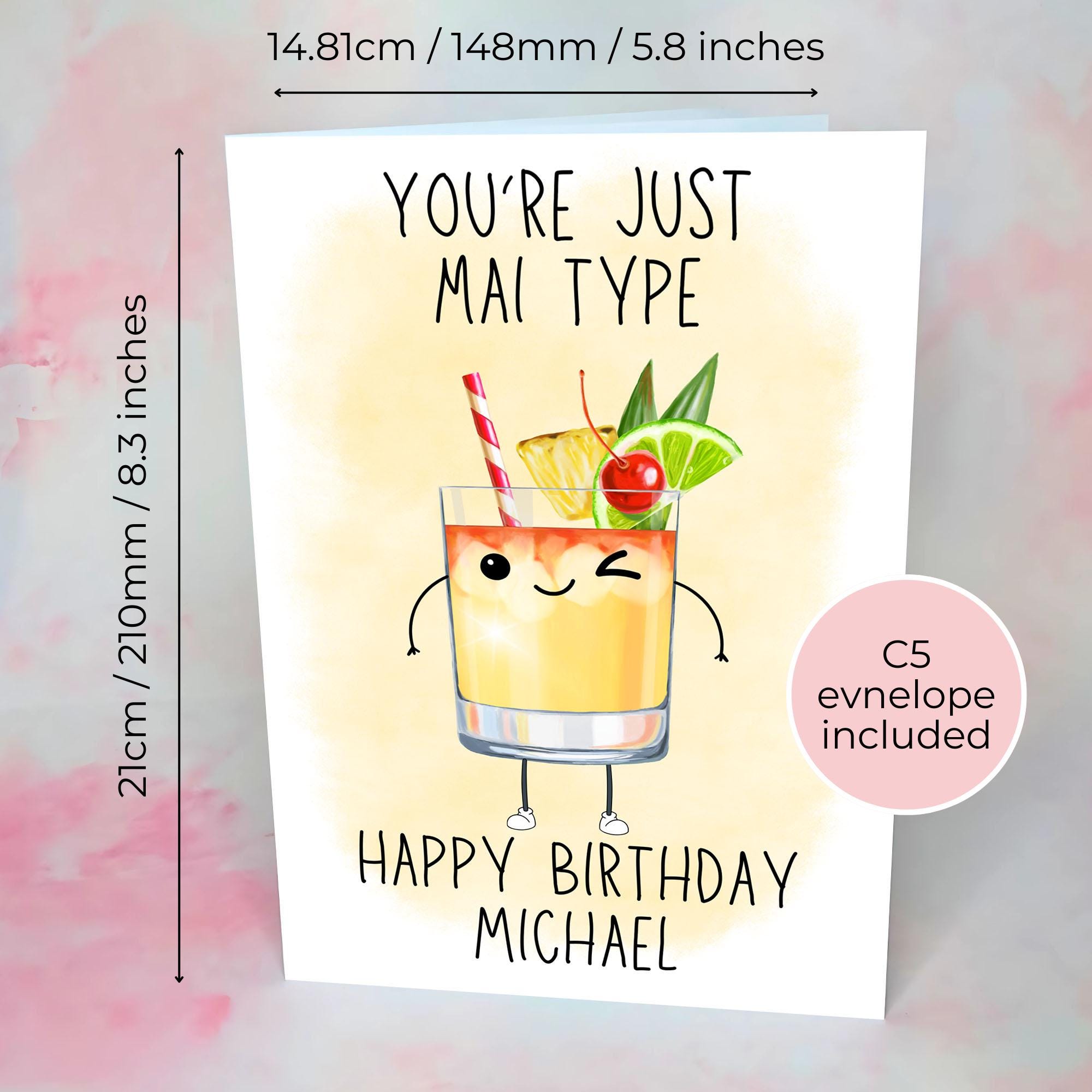 Personalised Mai Tai Cocktail Drink Card, Rum Lover Cocktail Gift For Her