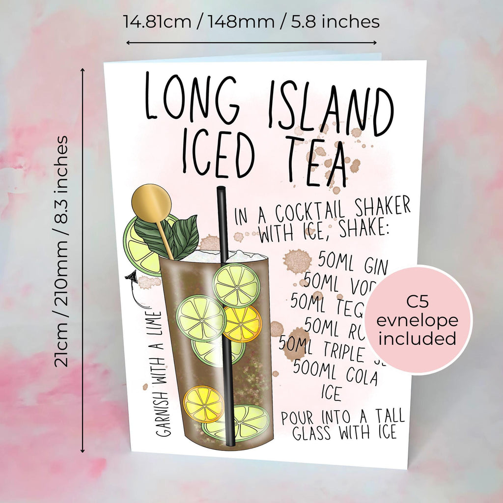 Personalised Long Island Iced Tea Birthday Card, Custom Character Cocktail Card For Her