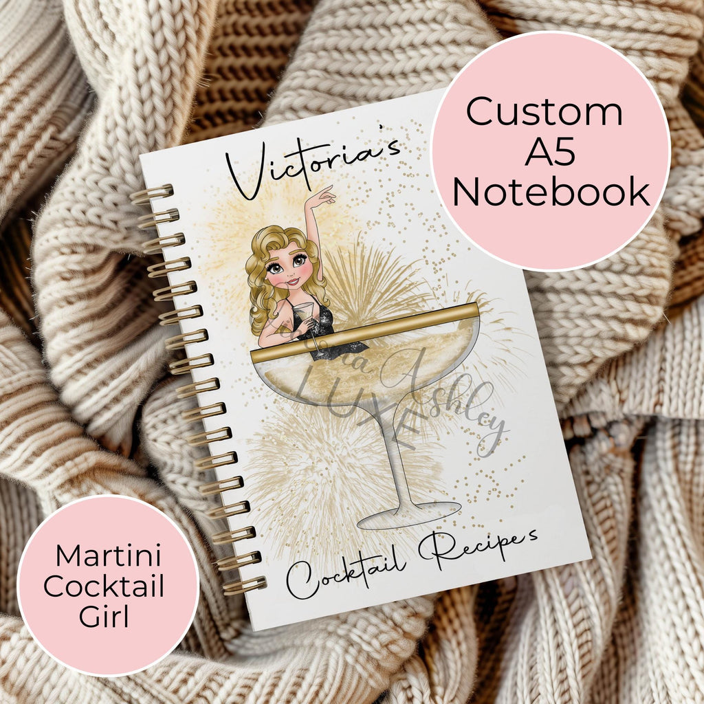 Personalised A5 Martini Notebook, Graduation Gift For Uni Student
