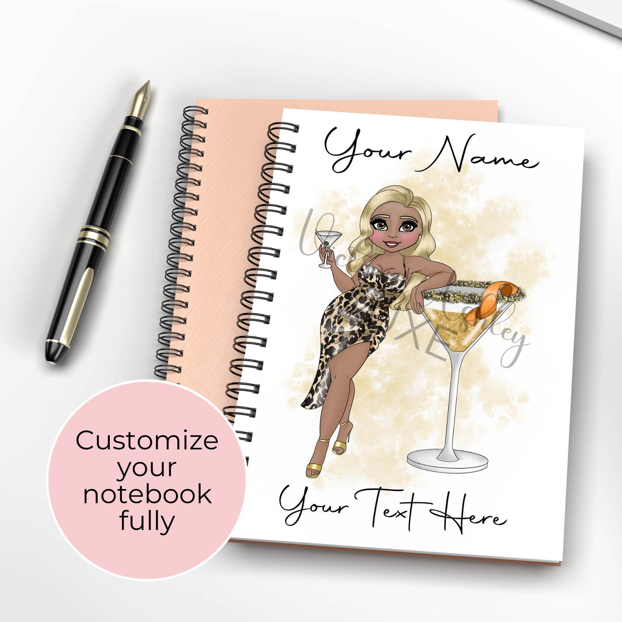 Personalised Martini Cocktail A5 Notebook, Birthday Gift For Mum, sister, Nana