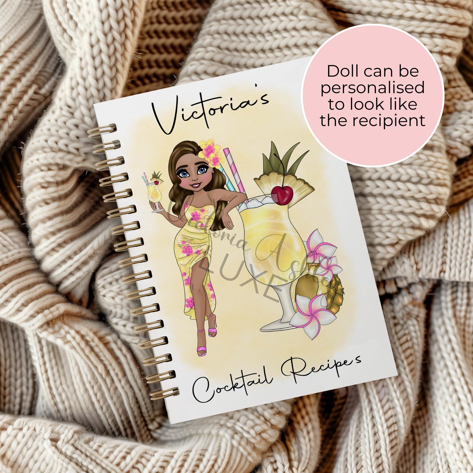 Personalised Pina Colada Cocktail Notekook, A5 Wedding Planning Notebook Gift