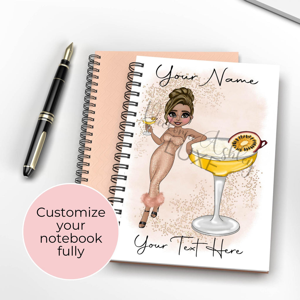 Personalised Pornstar Martini Cocktail Spiral Journal, Cocktail Planning Notebook Gift For Her