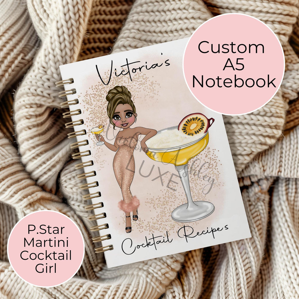 Personalised Pornstar Martini Cocktail Spiral Journal, Cocktail Planning Notebook Gift For Her
