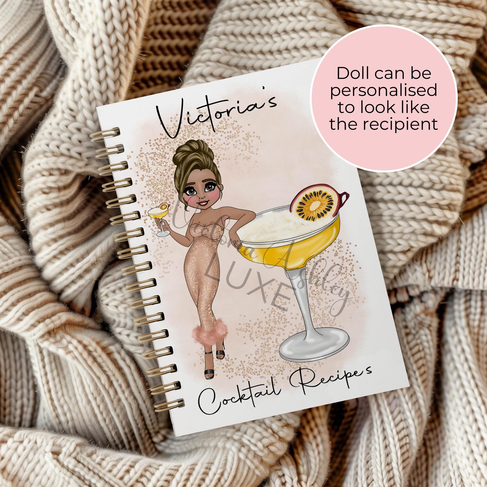 Personalised Pornstar Martini Cocktail Spiral Journal, Cocktail Planning Notebook Gift For Her