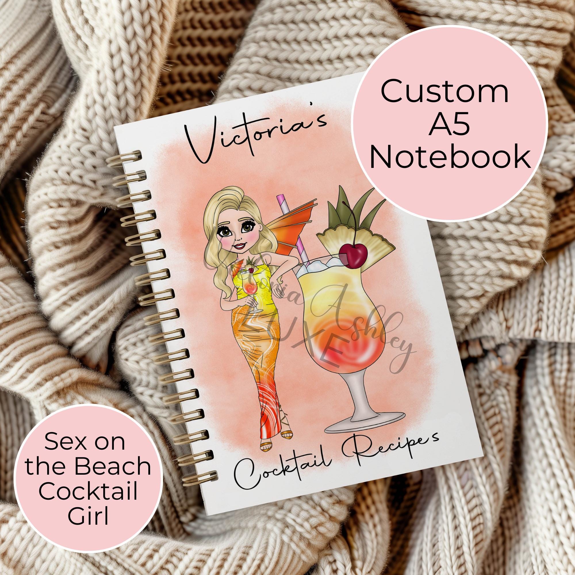Personalised Sec on the Beach Cocktail Notebook Gift, Party Planning Notebook Diary