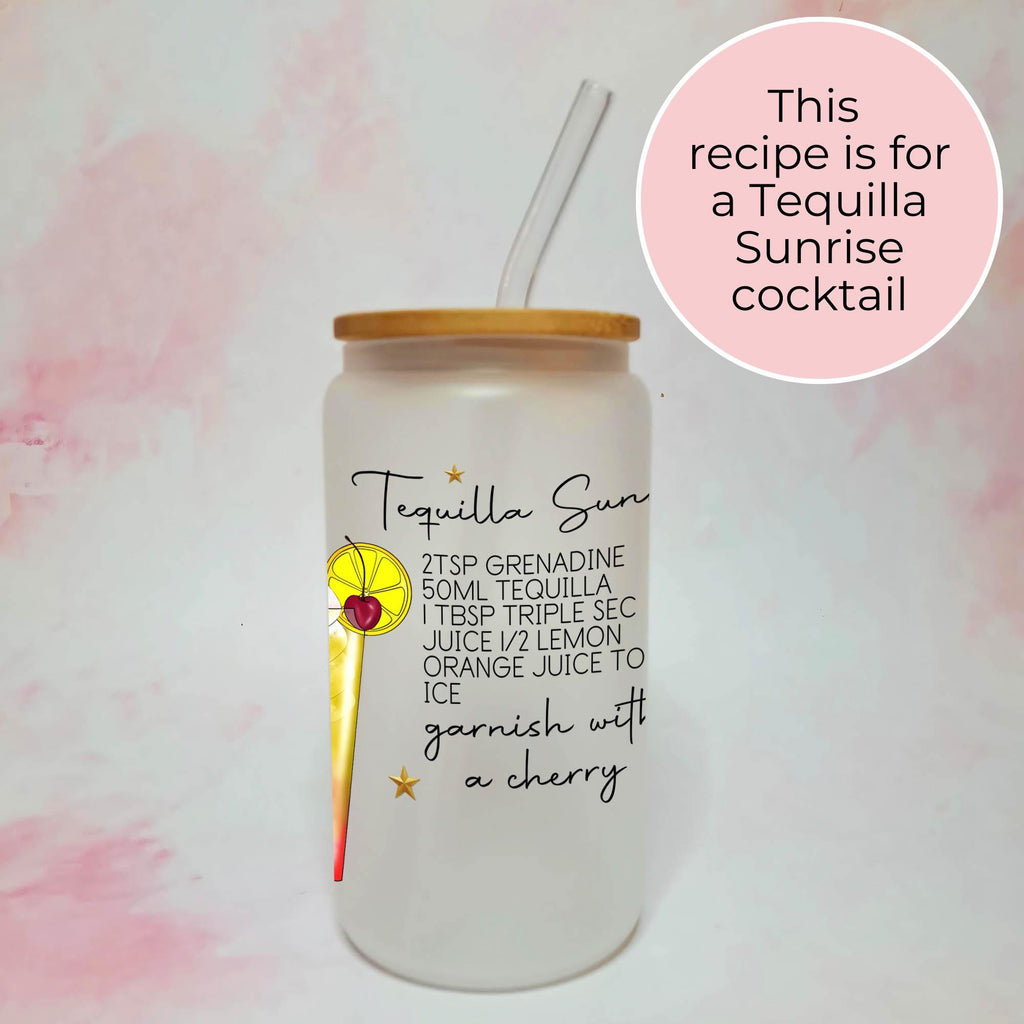 Personalised Tequila Sunrise Character Glass With Cocktail Recipe, Milestone Birthday Gift