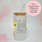 Personalised Tequila Sunrise Character Glass With Cocktail Recipe, Milestone Birthday Gift