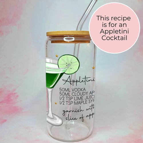Appletini Cocktail Recipe Glass with Bamboo Lid & Straw