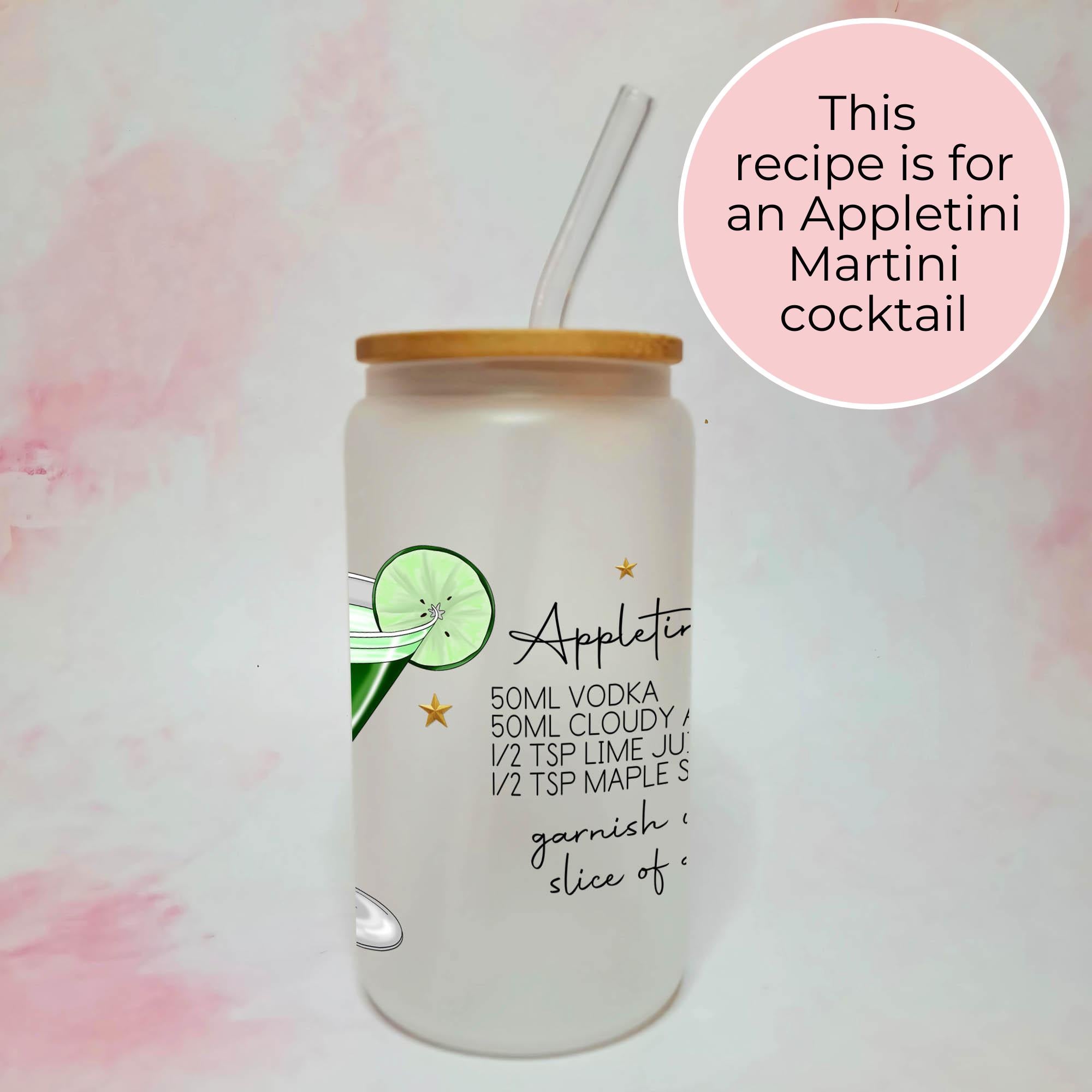 Personalised Appletini Character Glass With Cocktail Recipe