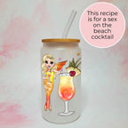 Personalised Sex on the Beach Character Glass With Cocktail Recipe, Summer Soiree Party Drinkware