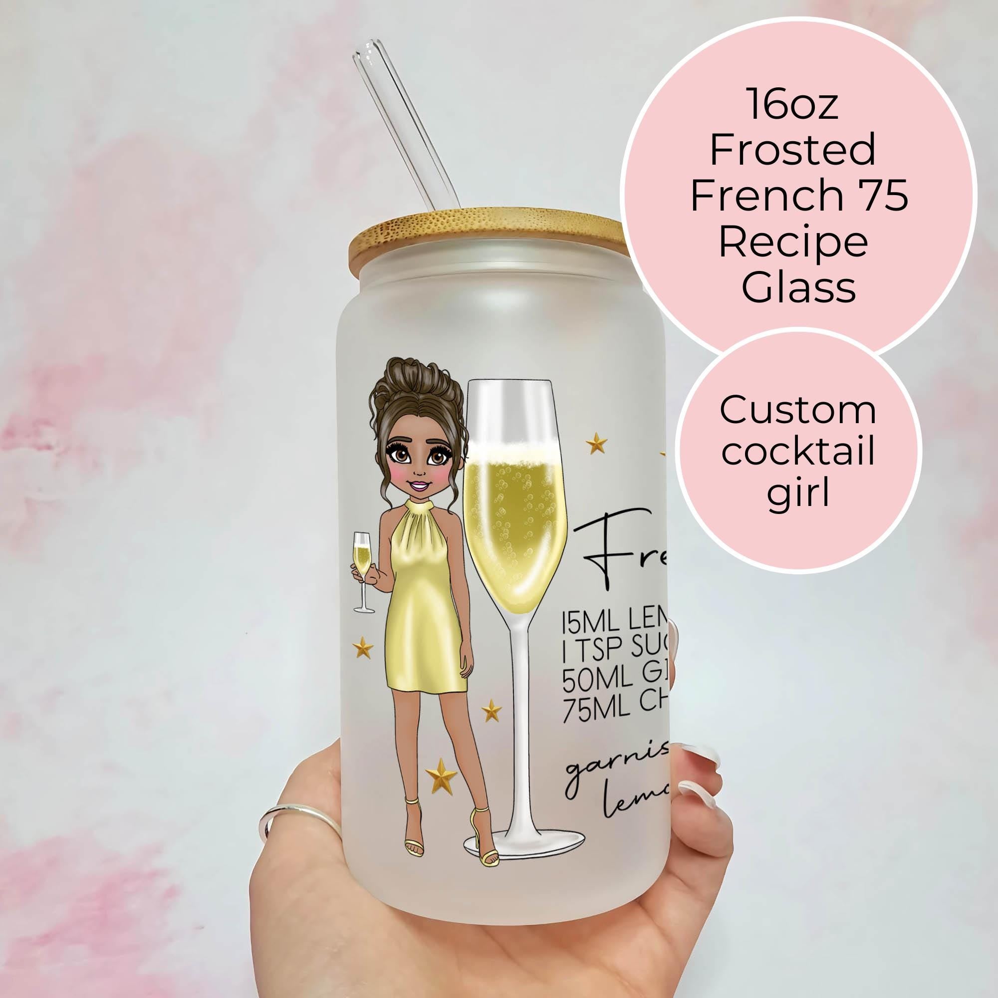 Personalised French 75 Character Glass With Cocktail Recipe, End Of Term Graduation Gift
