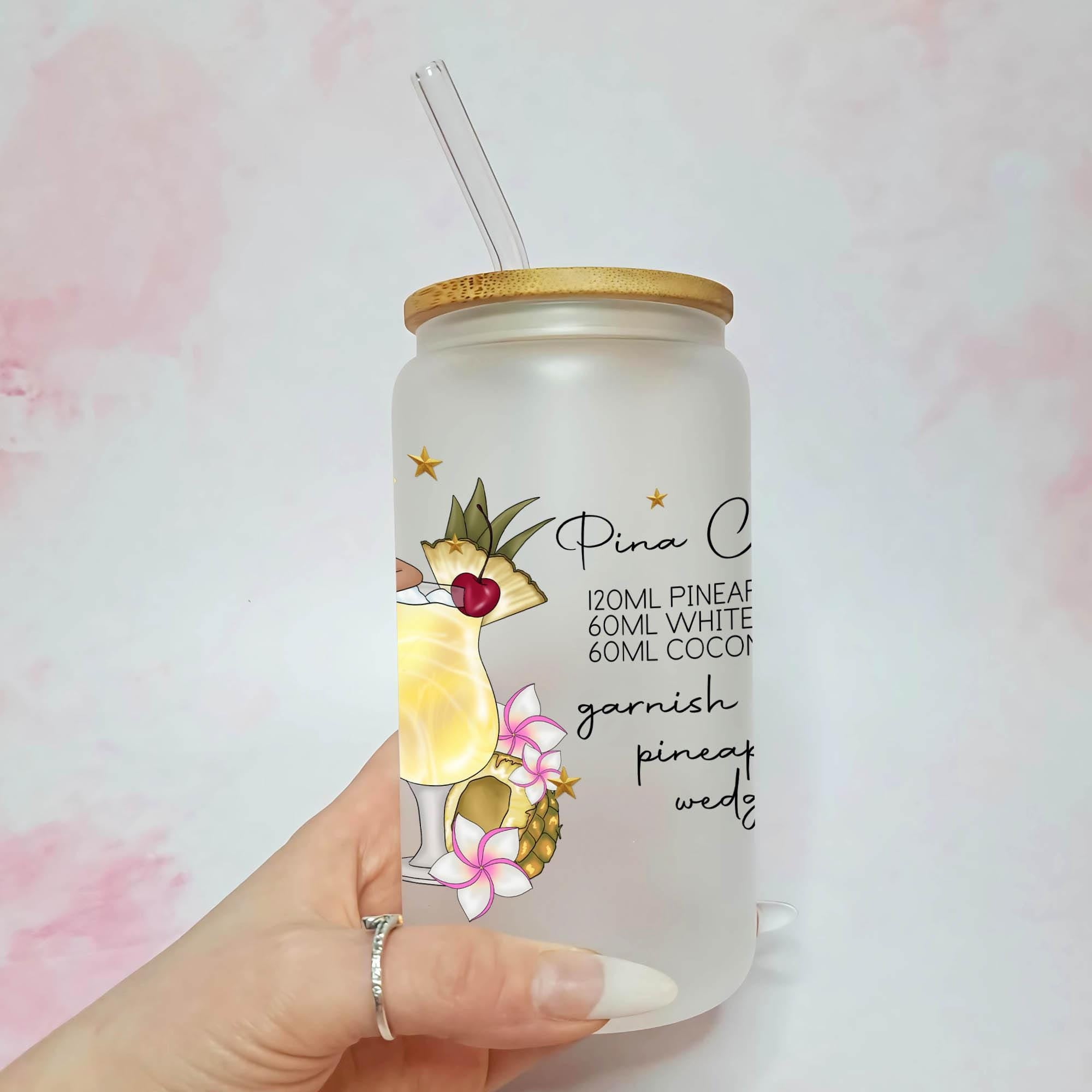 Personalised Pina Colada Character Glass With Cocktail Recipe, Gift For Best Girl Friend