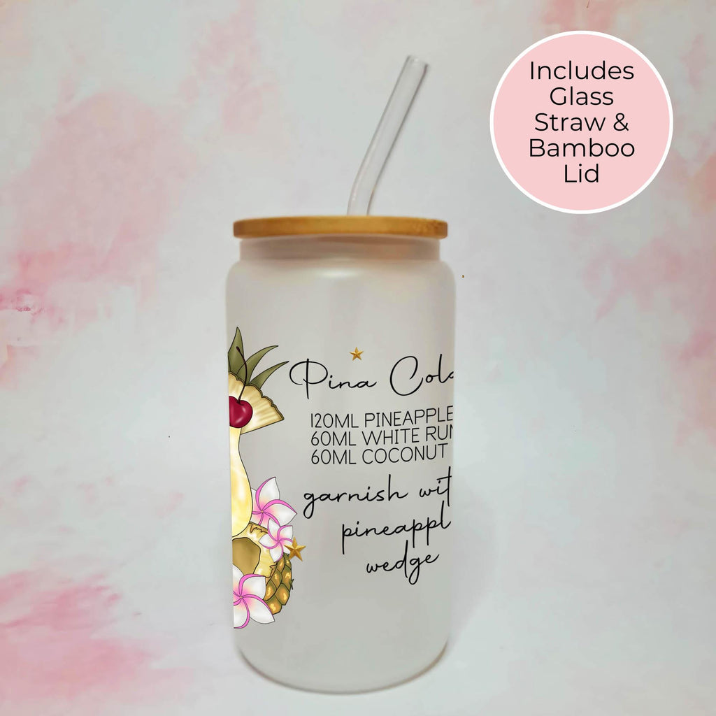 Personalised Pina Colada Character Glass With Cocktail Recipe, Gift For Best Girl Friend