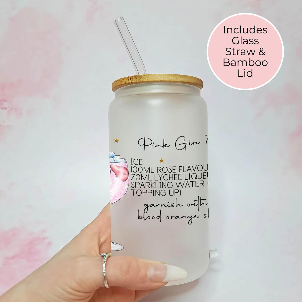 Personalised Pink Gin 75 Character Glass With Cocktail Recipe