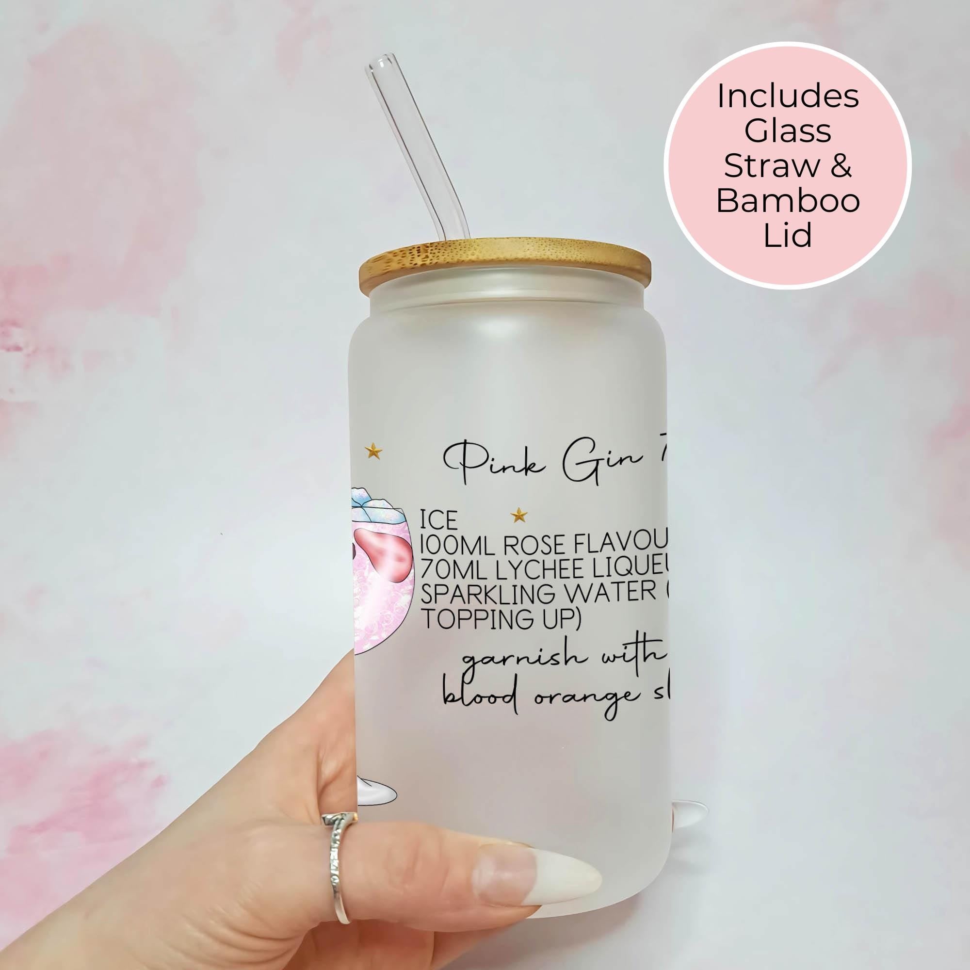 Personalised Pink Gin 75 Character Glass With Cocktail Recipe