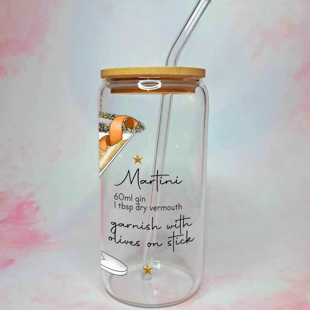 16oz Martini Cocktail Recipe Glass with Bamboo Lid & Straw