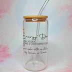 16oz Energy Drink Cocktail Recipe Glass with Bamboo Lid & Straw