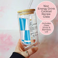 16oz Energy Drink Cocktail Recipe Glass with Bamboo Lid & Straw