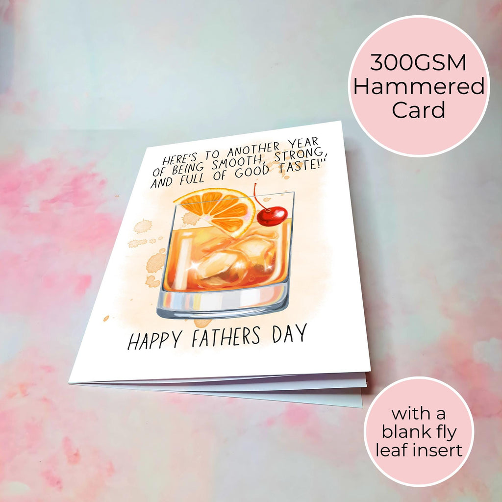 Personalised Old Fashioned Whiskey Father's Day Card, Custom Character Dad Greeting Card