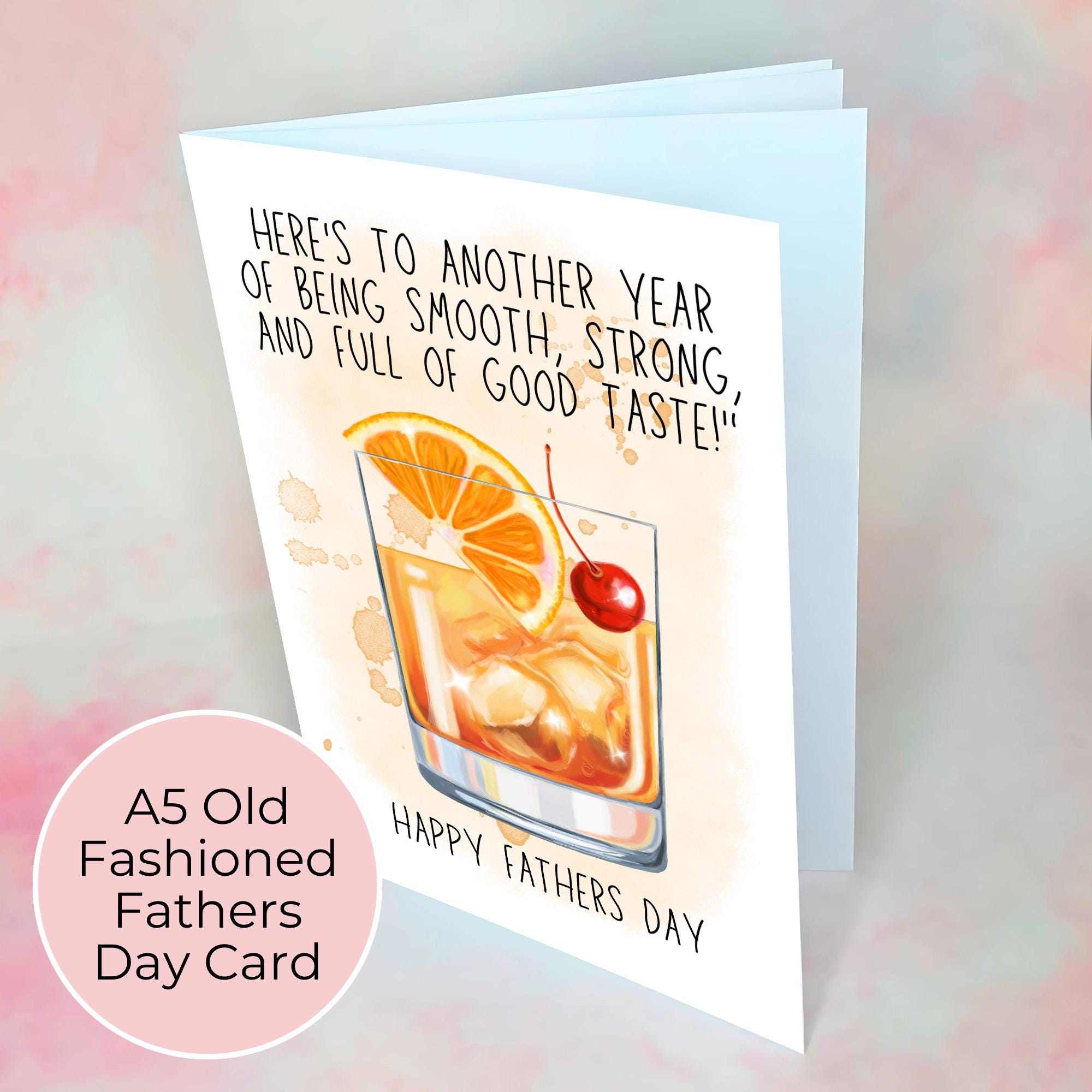 Personalised Old Fashioned Whiskey Father's Day Card, Custom Character Dad Greeting Card
