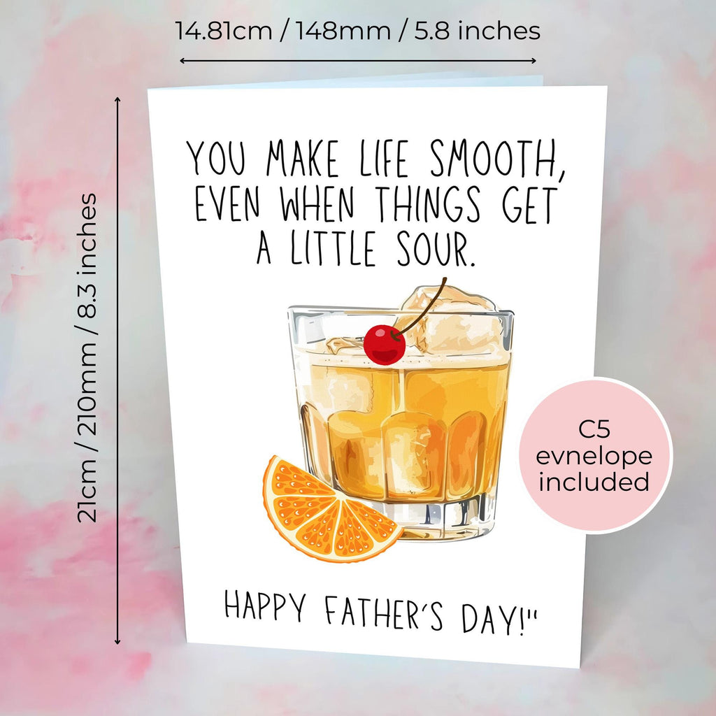 Personalised Whiskey Sours Father's Day Card, Custom Character Dad Greeting Card