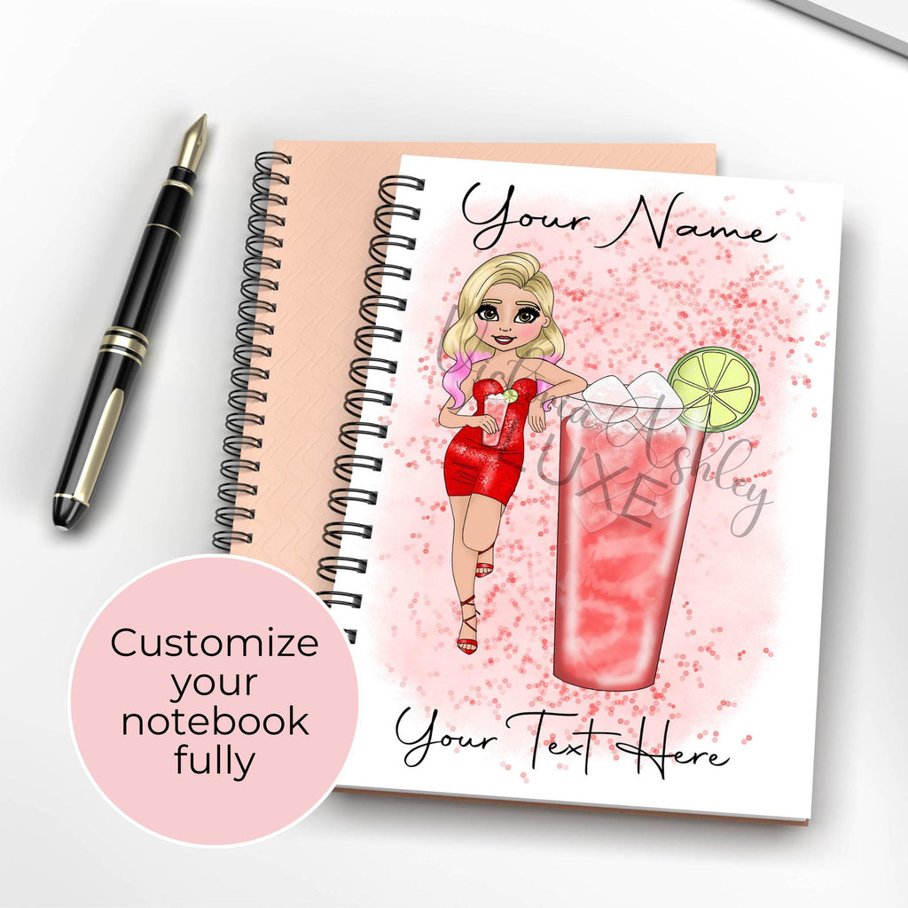 Personalised Woo Woo Cocktail Girl A5 Notebook, Wire Bound Lined Journal Gift for Cocktail Lovers