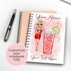 Personalised Woo Woo Cocktail Girl A5 Notebook, Wire Bound Lined Journal Gift for Cocktail Lovers