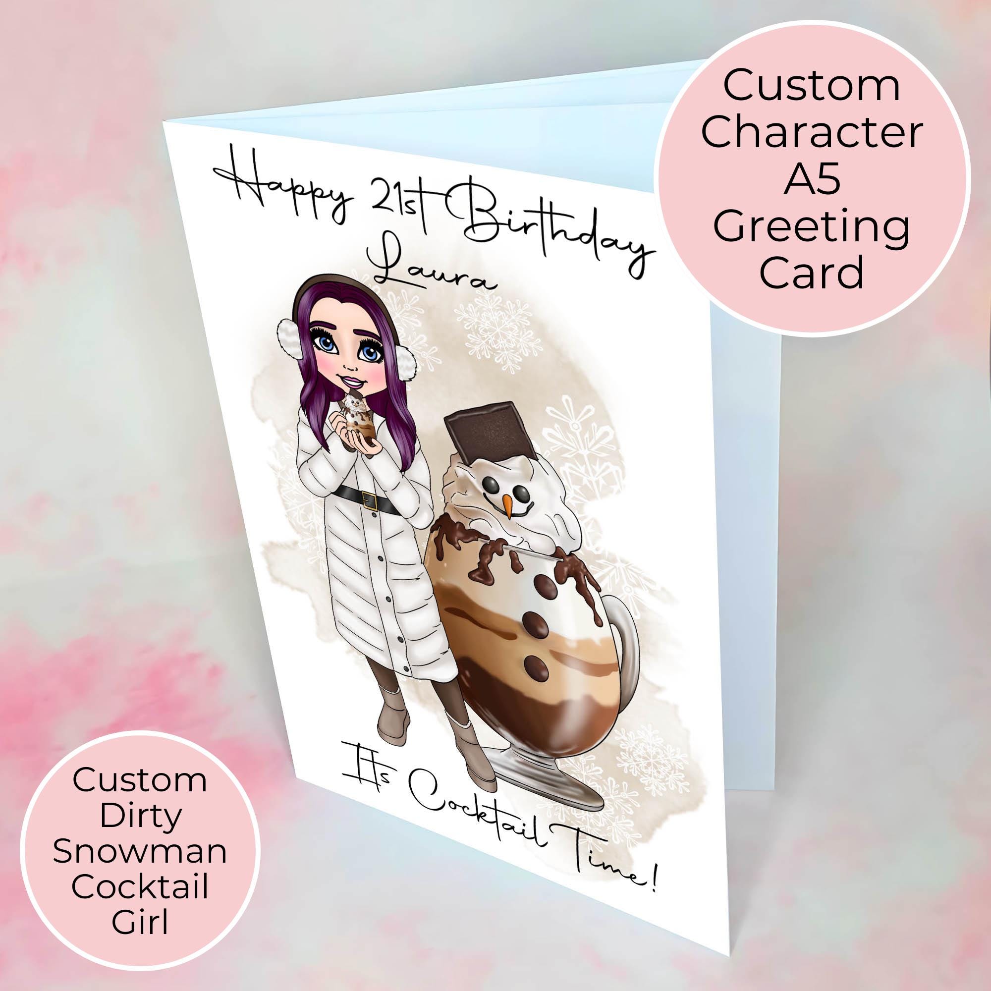 Personalised Dirty Snowman Birthday Card, Christmas Themed Birthday Card For Her