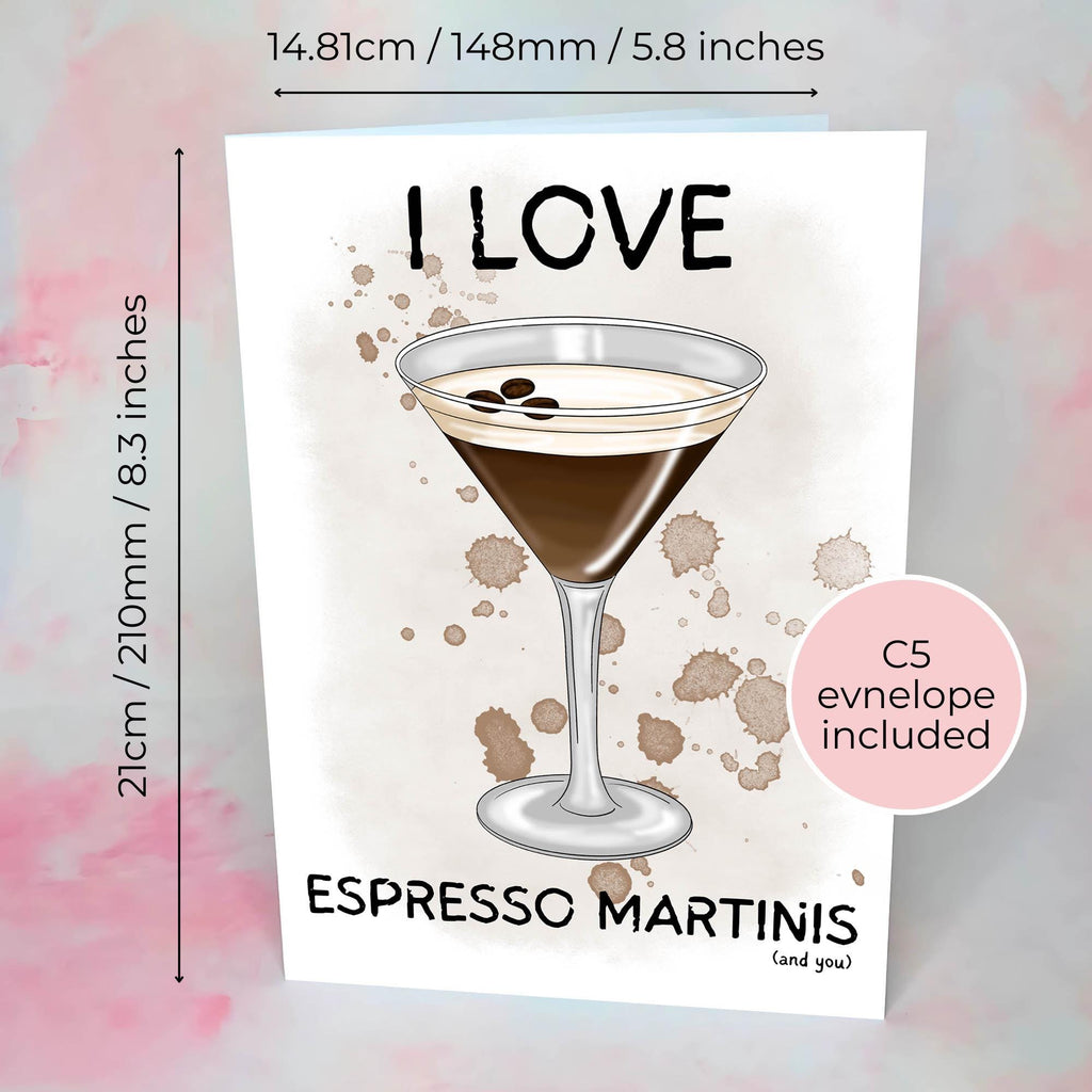 Funny Espresso Martini Cocktail Illustration Card, Pun A5 Card For Girl Friend