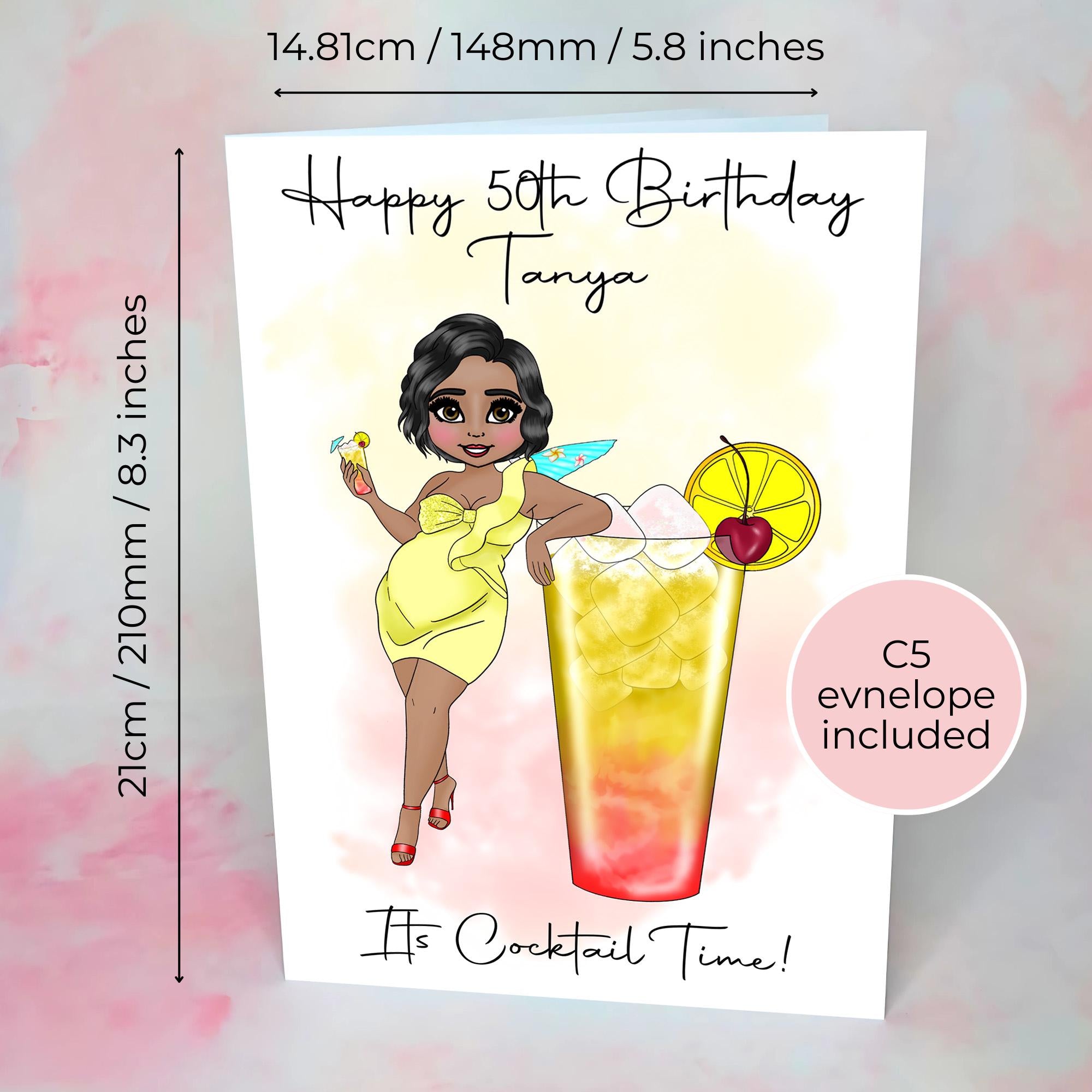 Personalised Tequila Sunrise Cocktail Drink Card, A5 Birthday Card For Sister Daughter
