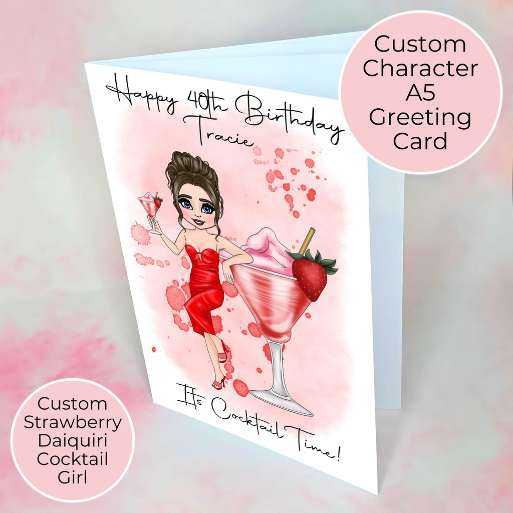Personalised Strawberry Daiquiri Birthday Card, Summer Soiree Greeting Card For Her