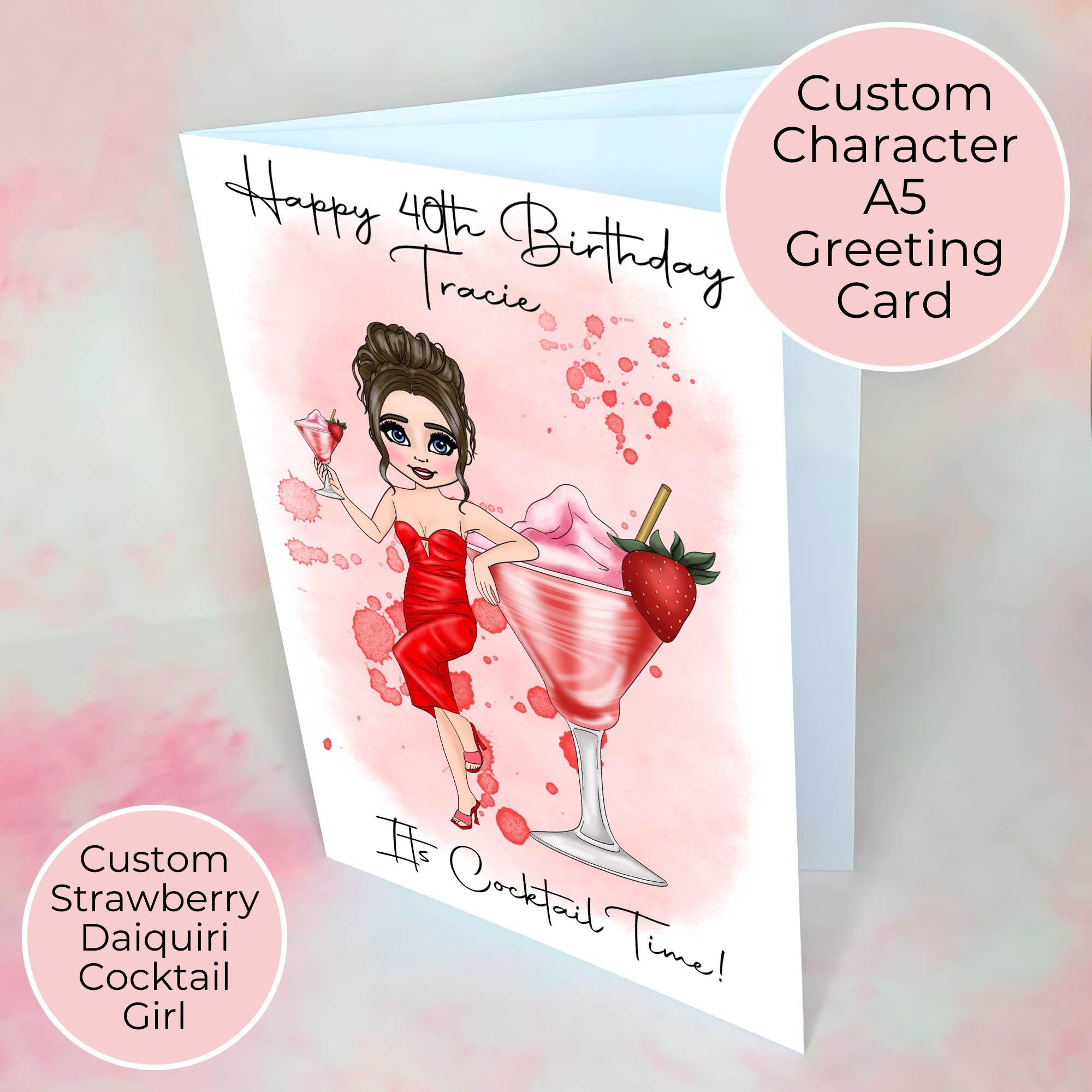 Personalised Strawberry Daiquiri Birthday Card, Summer Soiree Greeting Card For Her