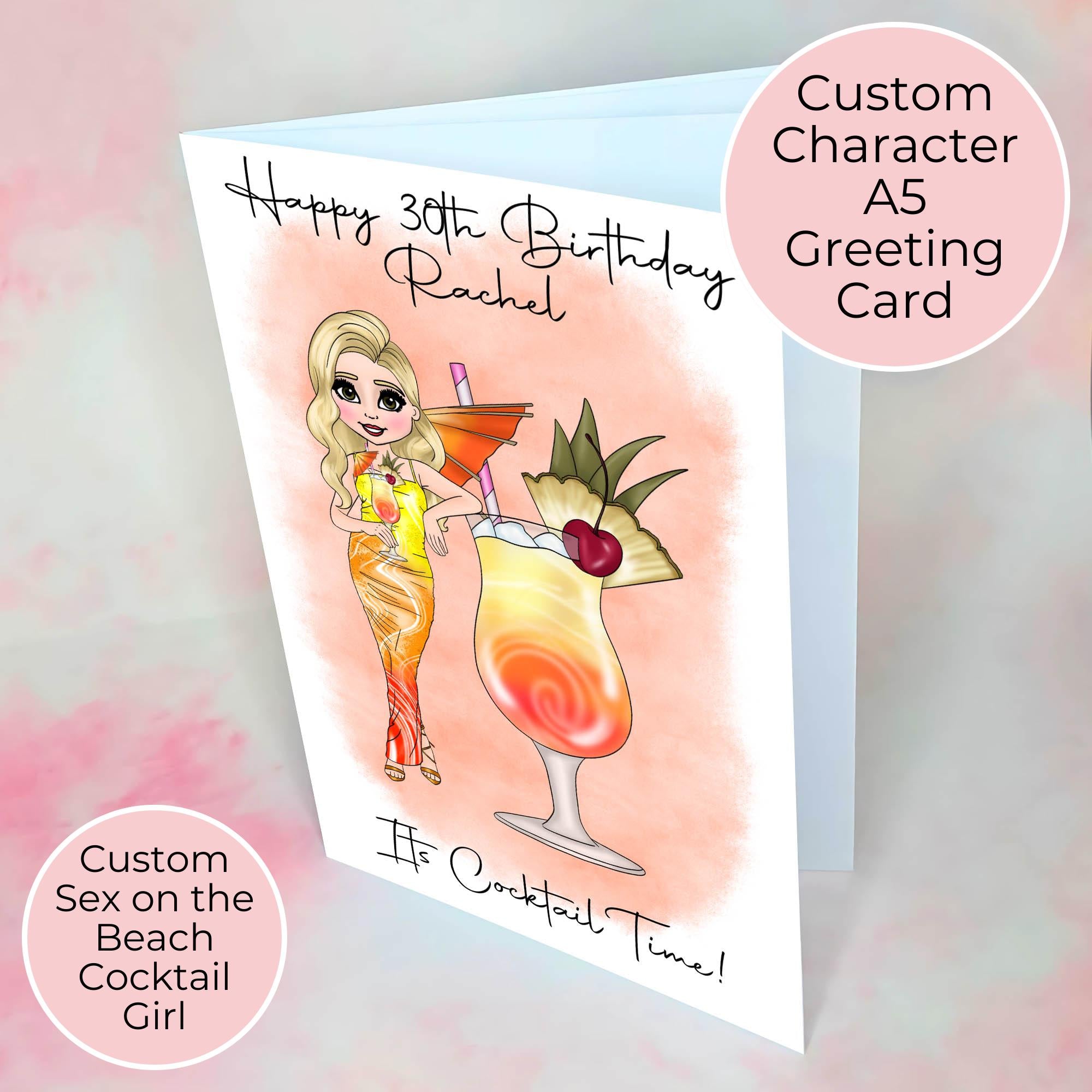 Personalised Sex on the Beach Birthday Card, A5 Summer Cocktail Greeting Card For Her