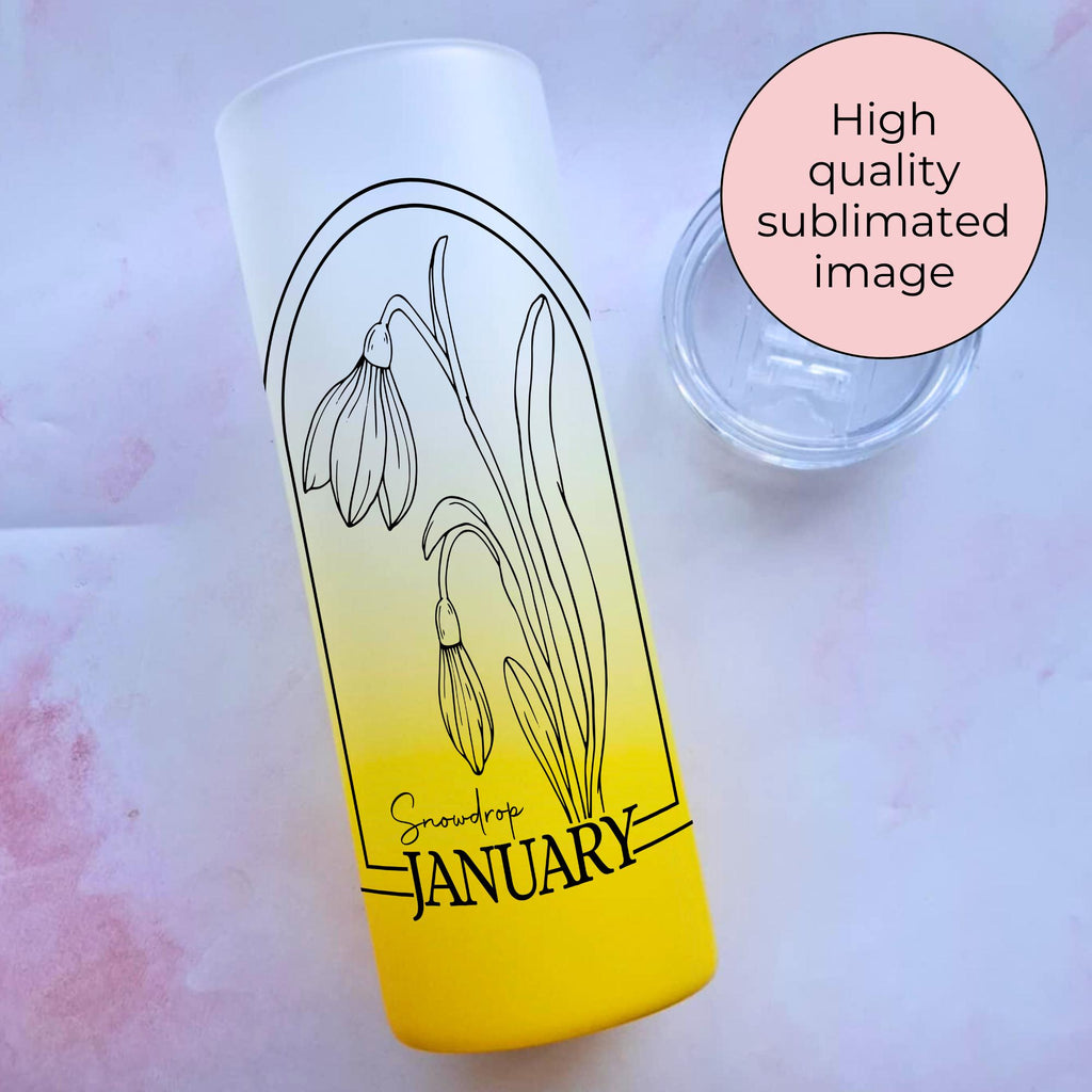January Birth Flower 20oz Ombre Tumbler, Snowdrop Line Art Design