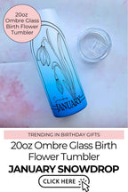 January Birth Flower 20oz Ombre Tumbler, Snowdrop Line Art Design