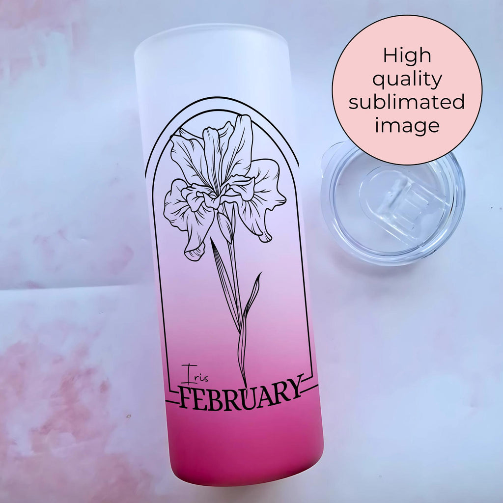 February Birth Flower Iris Line Art 20oz Ombre Tumbler, Mothers Day Gift From A Daughter