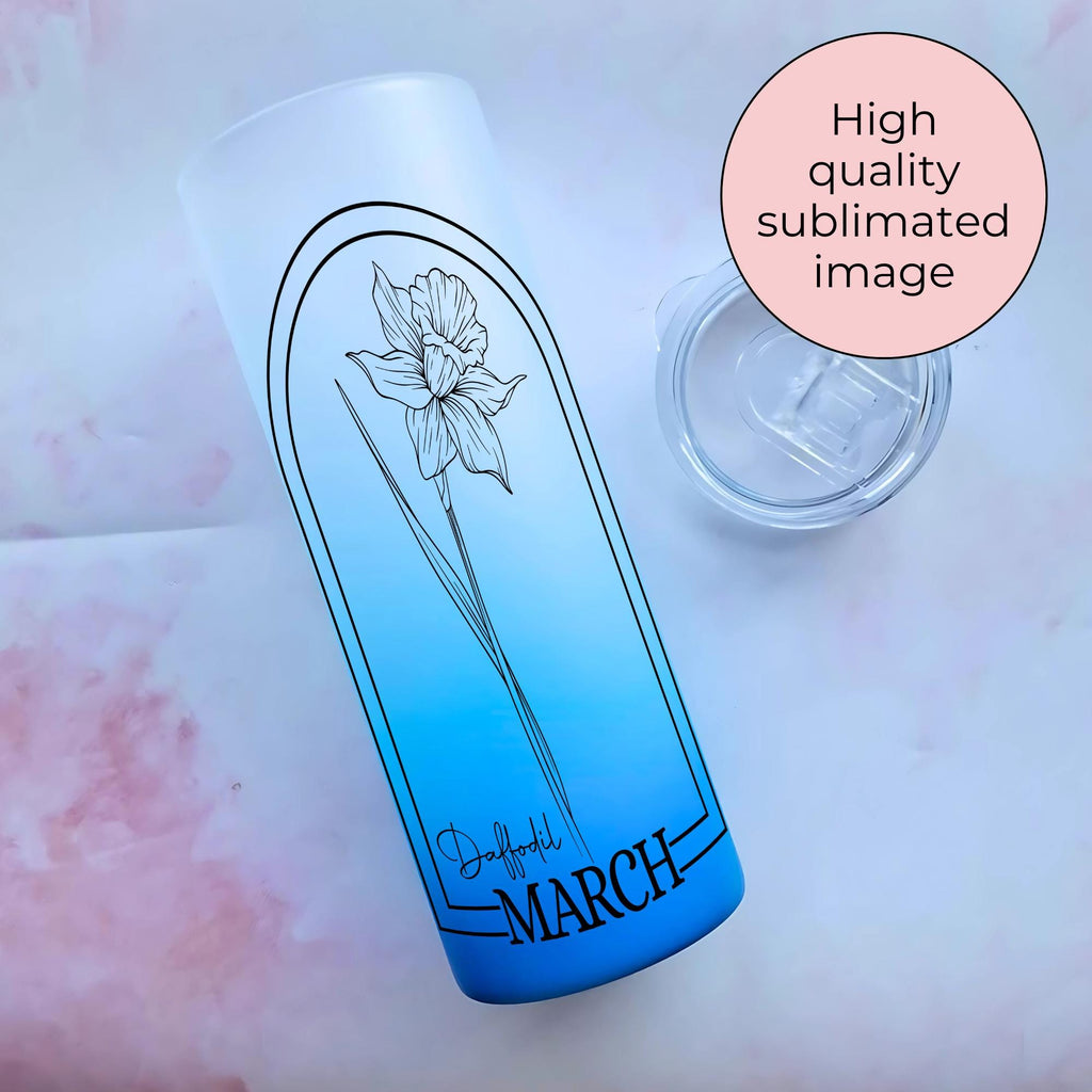 March Birth Flower Ombre Tumbler Gift, Daffodil Line art floral Tumbler Gift For Her