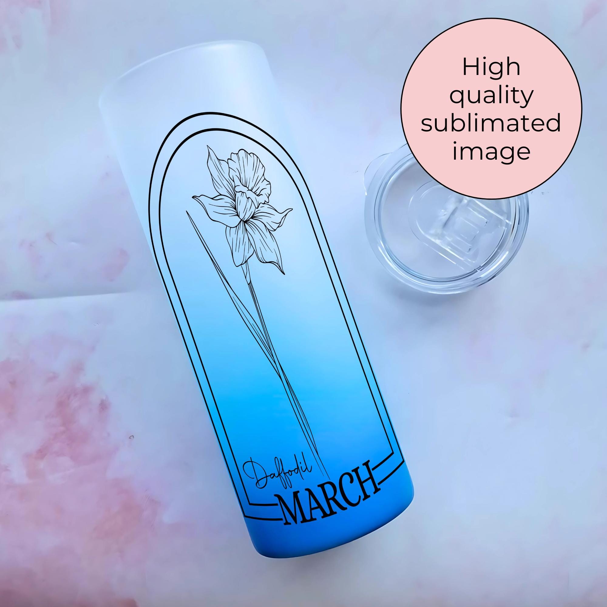 March Birth Flower Ombre Tumbler Gift, Daffodil Line art floral Tumbler Gift For Her