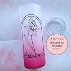 March Birth Flower Glass Tumbler, Jonquil Line Ombre Glass Gift For Her