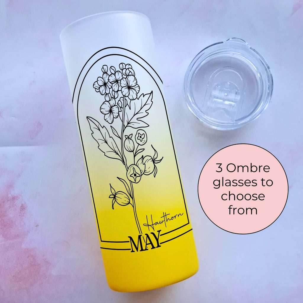 May Birth Flower Ombre Tumbler, 20oz Hawthorn Line Art Glass Tumbler Gift For End Of Term Teacher Gift