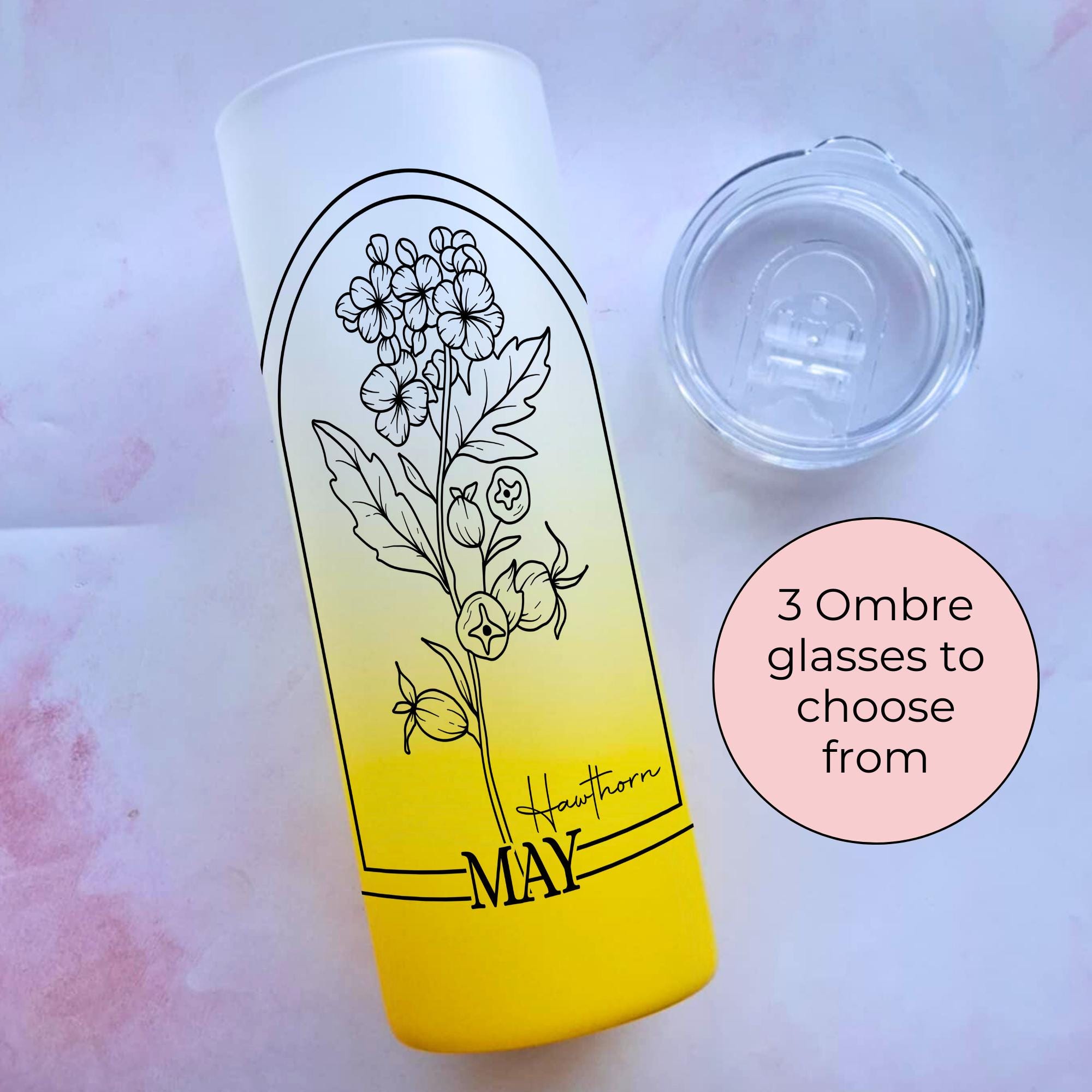 May Birth Flower Ombre Tumbler, 20oz Hawthorn Line Art Glass Tumbler Gift For End Of Term Teacher Gift