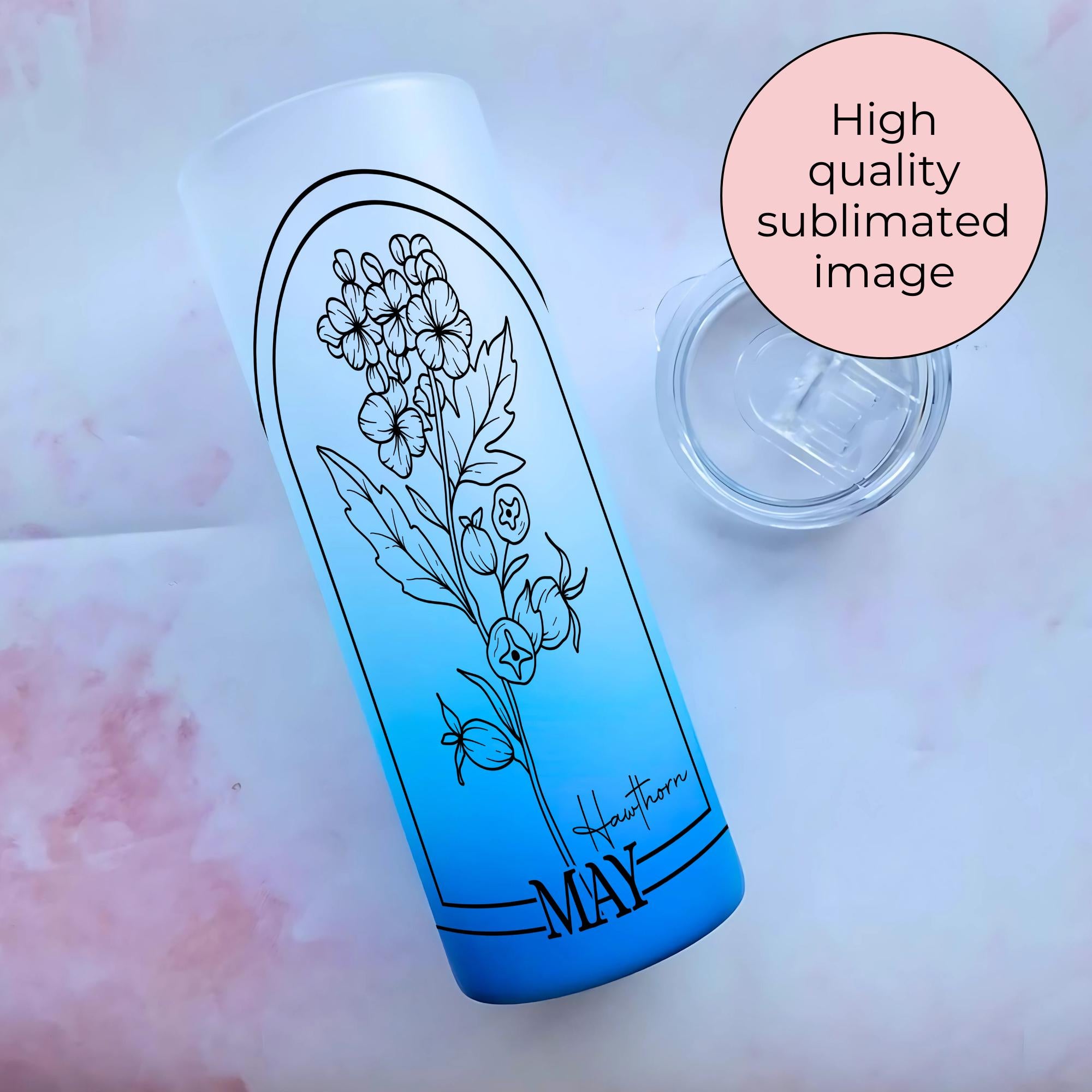 May Birth Flower Ombre Tumbler, 20oz Hawthorn Line Art Glass Tumbler Gift For End Of Term Teacher Gift