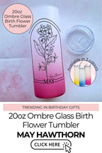 May Birth Flower Ombre Tumbler, 20oz Hawthorn Line Art Glass Tumbler Gift For End Of Term Teacher Gift