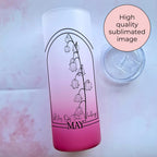 May Ombre Glass Tumbler With Lily Of The Valley Line Art Flower, Gift For Mum, Sister