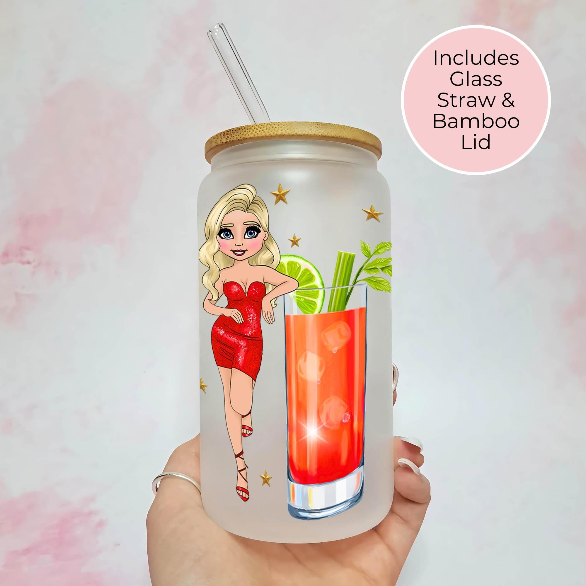 Personalised Bloody Mary Character Glass With Cocktail Recipe, Milestone Birthday Gift For Her